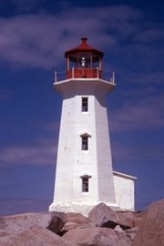 The lighthouse situated on Peggys Point, immediately south of Peggys Cove.